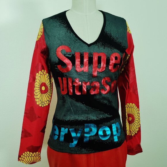 Rare Custo Barcelona Y2k  Sz 2 Pop Long Sleeve Neiman Marcus  PoP Art Japanese - Picture 1 of 7